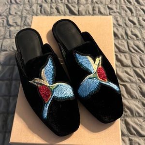 Joie. Worn twice. Beautiful smoking mule loafer with embroidered birds.